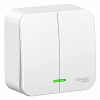 Выключатель 2-клавишный Schneider Electric BLANCA, с подсветкой, открытый монтаж, белый, BLNVA065121