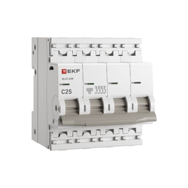Автоматический выключатель ВА 47-63N 4P 25А (C) 6кА PROXIMA EKF