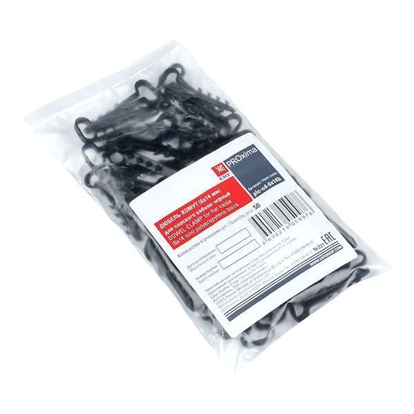 Дюбель-хомут (6x14 мм) для плоского кабеля черный (50 шт.) EKF PROxima