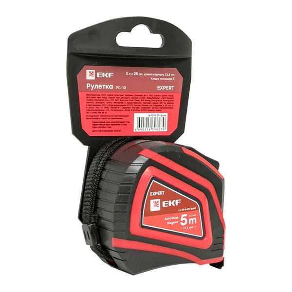 Рулетка измерительная РС-10 (5 м х 25 мм) Autostop Магнит EKF Expert