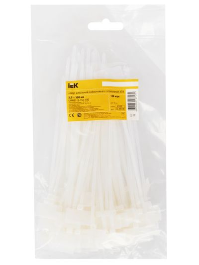 Хомут (стяжка)  с площадкой ХП1  3.0 х 150  бел.  (100шт)  IEK UHH61-3-150-100