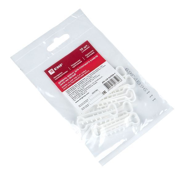 Дюбель-хомут (6x12 мм) для плоского кабеля белый (10 шт.) EKF PROxima