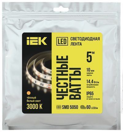 IEK Лента  IP65  12V  14,4Вт/м 3000К LED 5м LSR-5050WW60-14,4-IP65-12В 