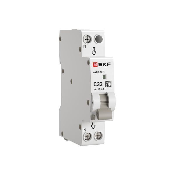 Автоматический выключатель дифференциального тока АВДТ-63М 1P+N 18мм 32А характеристика C 10мА тип A электронный 6кА PROXIMA EKF