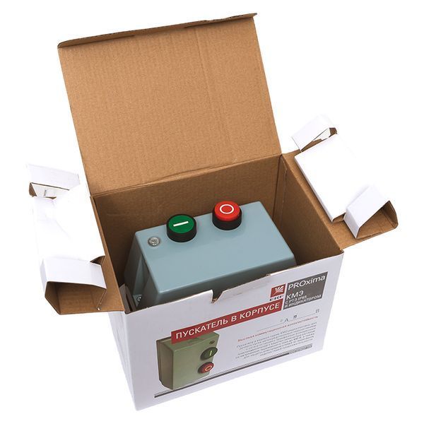 Пускатель магнитный ПМЛ-1230-9А-230В с тепловым реле 7-10А в корпусе IP65, с кнопками Пуск/Стоп, с индикацией