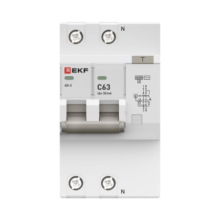 Автоматический выключатель дифференциального тока АД-2 2Р 63А характеристика C 30мА тип АС электронный 6кА PROXIMA EKF