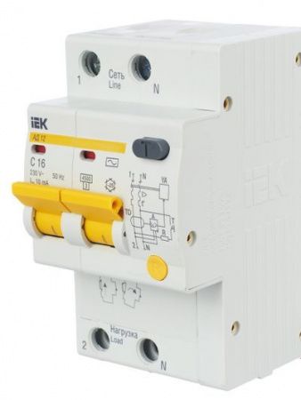 Диф. автомат  2П  16А  10мА  IEK  АД-12