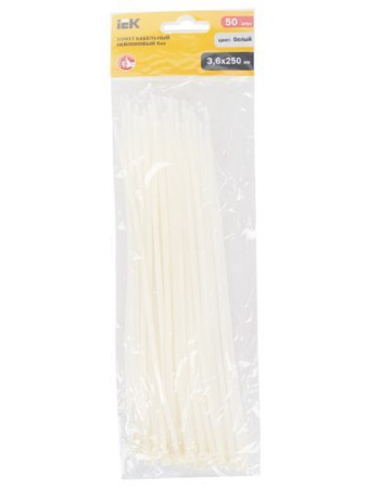 Хомут (стяжка)  нейлон   3.6 х 250  бел.  (50шт)  IEK UHH20-D036-250-050