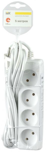 IEK  У4  Удлинитель  4гн.  5м.  без з/к  2х0.75мм2 WYP10-06-04-05-N