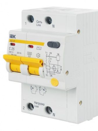 Диф. автомат  2П  25А 100мА  IEK  АД-12